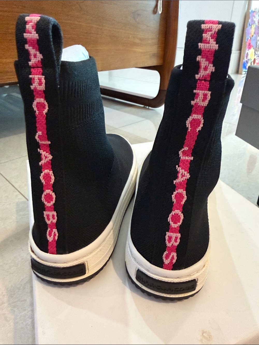 Marc Jacobs Black Knit Sock Sneakers with White Sole
